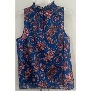 J.Crew x Liberty Fabric Blue Flora Belle Sleeveless Ruffle Neck Top Size 6 NWOT